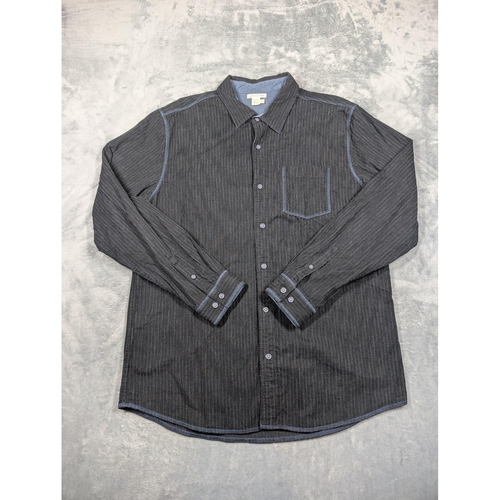 Carbon2cobalt Shirt Mens LT Gray Striped Long Sleeve Button Front Cotton Casual